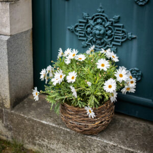 Composition florale panière sepulture - Epitaphe Deuil - Compositions florales sur mesure sépulture - Le mans